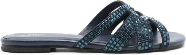 Sarah Chofakian Alix studded leather slides Blue