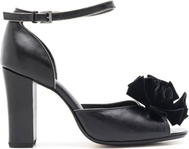 Sarah Chofakian Chantilly 75mm floral-appliqué leather sandals Black