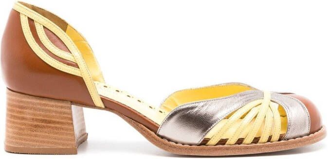 Sarah Chofakian Elaine colour-block 70mm pumps Brown