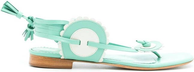 Sarah Chofakian leather Blossom flat sandals Green