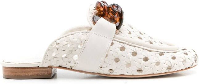 Sarah Chofakian Massena woven flat mules White