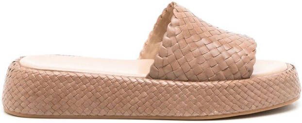 Sarah Chofakian Piaggi woven flatform sliders Brown