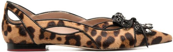 Scarosso bow-detail pointed-toe ballerina shoes Brown