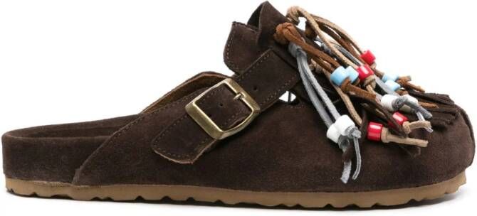 Scarosso Gea tasselled suede slippers Brown
