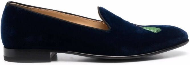 Scarosso Jay embroidered velvet slippers Blue