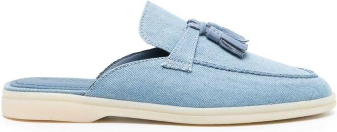 Scarosso Lucrezia tassel-detail denim slippers Blue