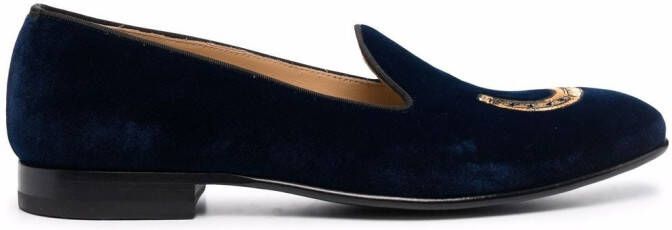 Scarosso Nick embroidered velvet slippers Blue