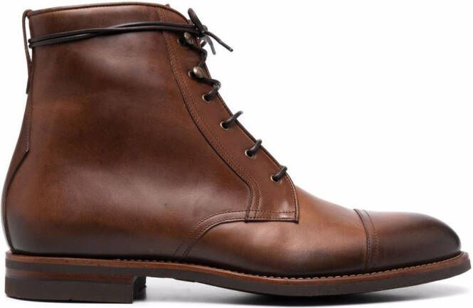 Scarosso shearling-lined lace-up leather boots Brown