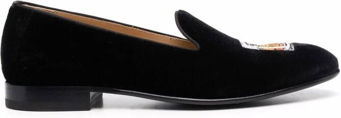 Scarosso Tom embroidered velvet slippers Black