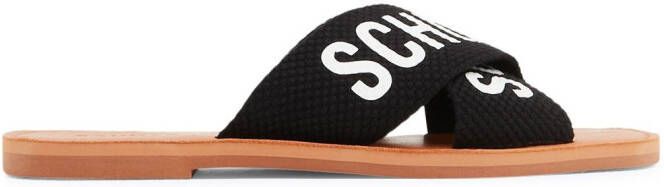 Schutz logo-print flat leather slides Black