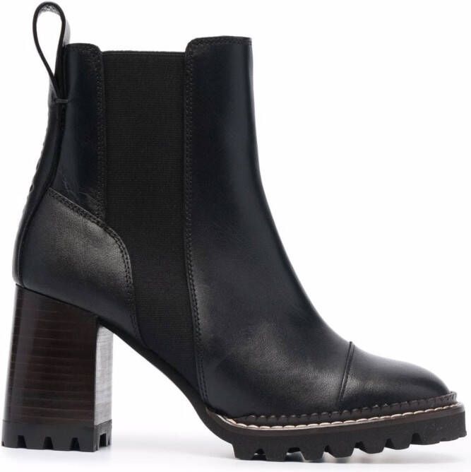 See by Chloé block-heel leather Chelsea boots Black