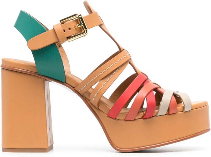 See by Chloé peep-toe 100mm leather sandals Neutrals