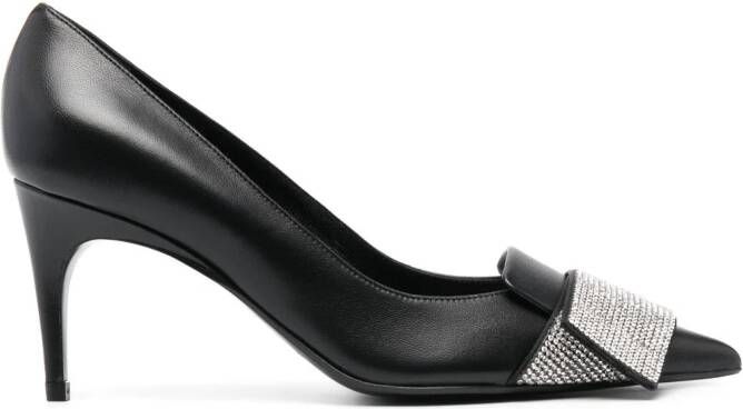 Sergio Rossi 80mm crystal-embellished leather pumps Black