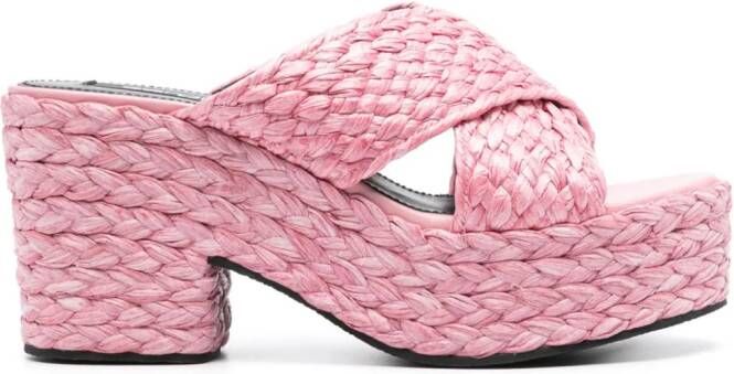 Sergio Rossi 85mm woven-raffia sandals Pink