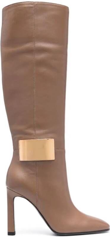 Sergio Rossi round-toe 100mm leather boots Brown