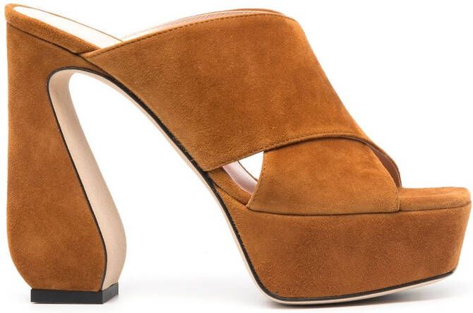 Si Rossi criss-cross platform suede sandals Brown