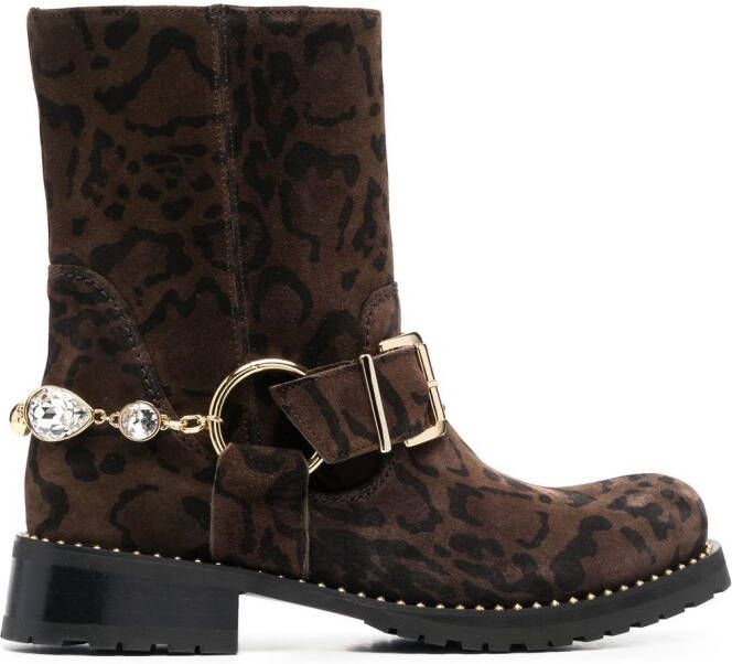 Sophia Webster 35mm Blake leopard-print biker boots Brown