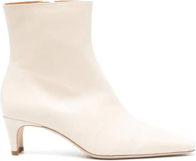 STAUD 70mm almond-toe leather boots Neutrals