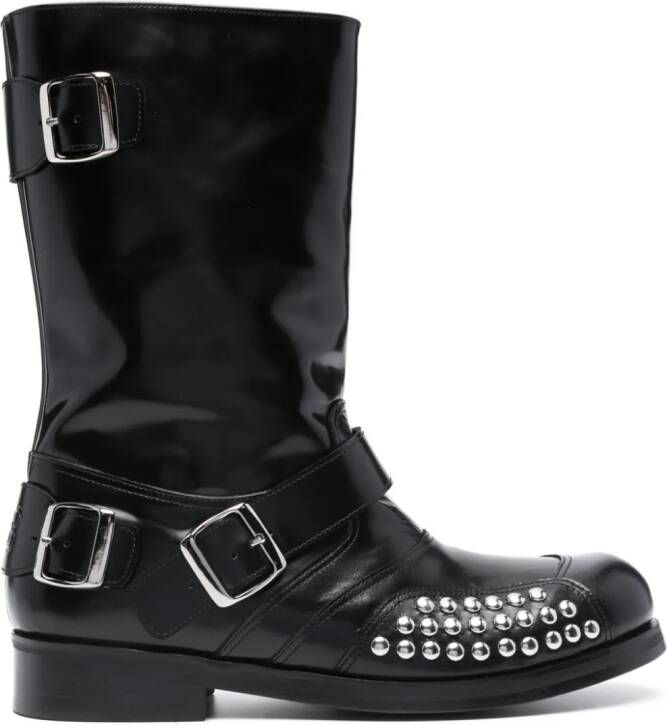 Stefan Cooke leather biker boots Black