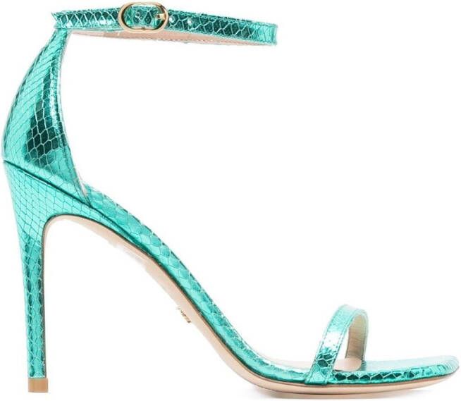 Stuart Weitzman 100mm snakeskin-effect stiletto sandals Blue