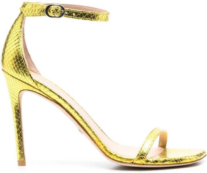 Stuart Weitzman 105mm snakeskin leather sandals Yellow