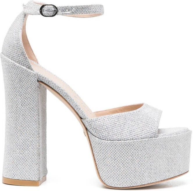 Stuart Weitzman 150mm glittered platform sandals Silver