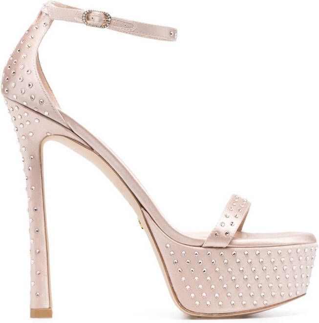 Stuart Weitzman 150mm rhinestone platform sandals Pink