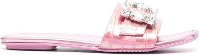 Stuart Weitzman buckled flat slides Pink
