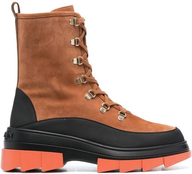 Stuart Weitzman chunky lace-up suede boots Brown