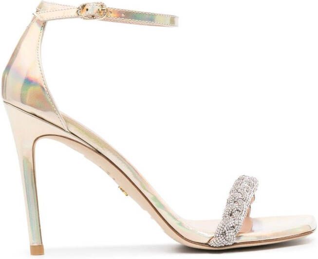 Stuart Weitzman crystal-embellished iridescent sandals Gold