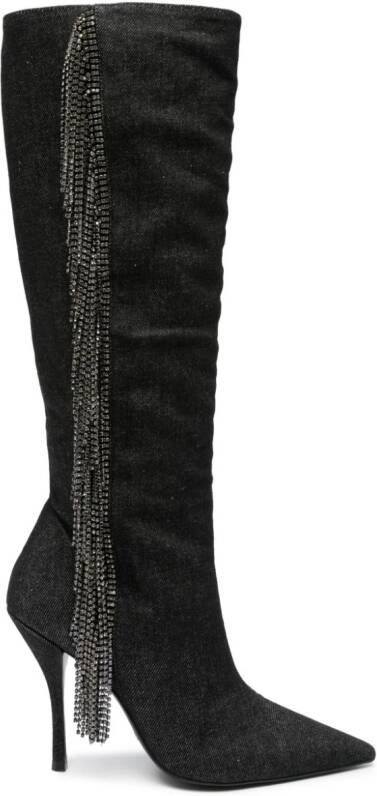 Stuart Weitzman Crystal Fringe 100mm knee-high boots Black