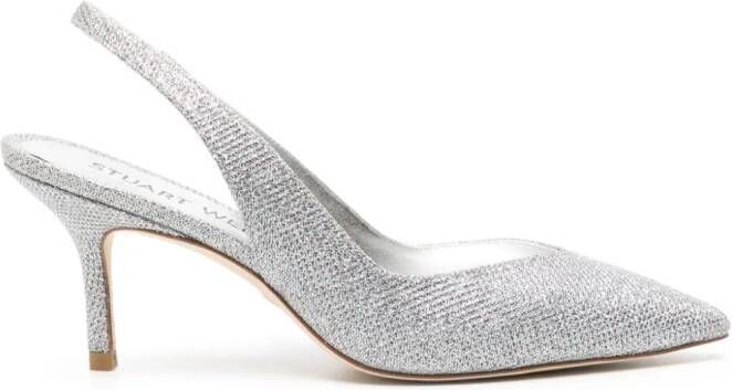 Stuart Weitzman Eva 75mm slingback pumps Silver