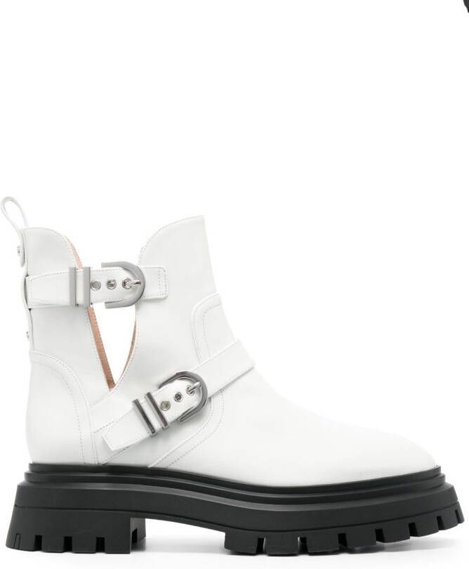 Stuart Weitzman Maverick Bedford bucked leather boots White