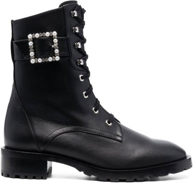 Stuart Weitzman pearl buckle ankle boots Black