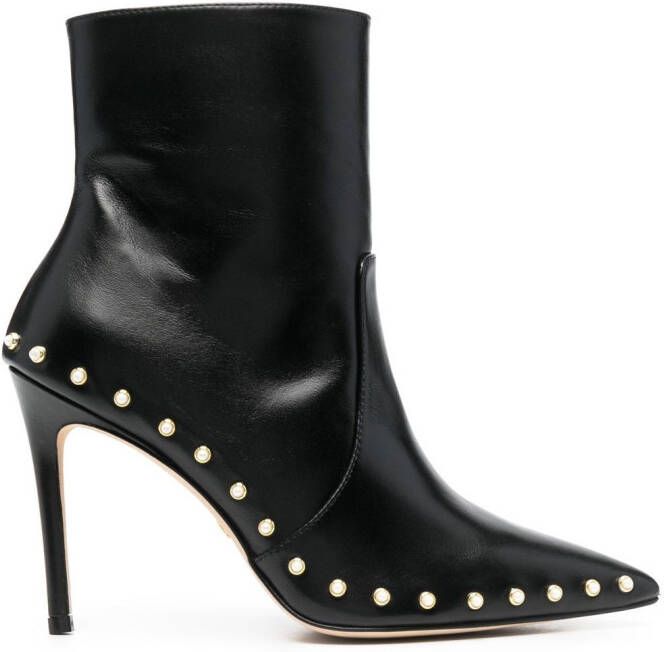 Stuart Weitzman pearl-detail 110mm leather boots Black