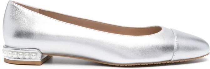 Stuart Weitzman pearl-detail leather ballerina shoes Silver