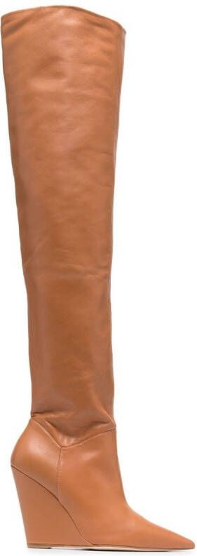 Stuart Weitzman pointed leather knee-high boots Neutrals