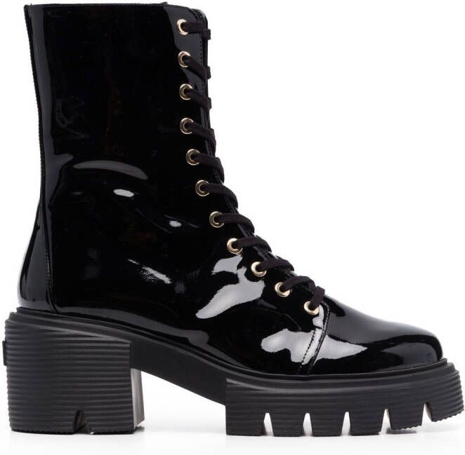 Stuart Weitzman ridged lace-up boots Black
