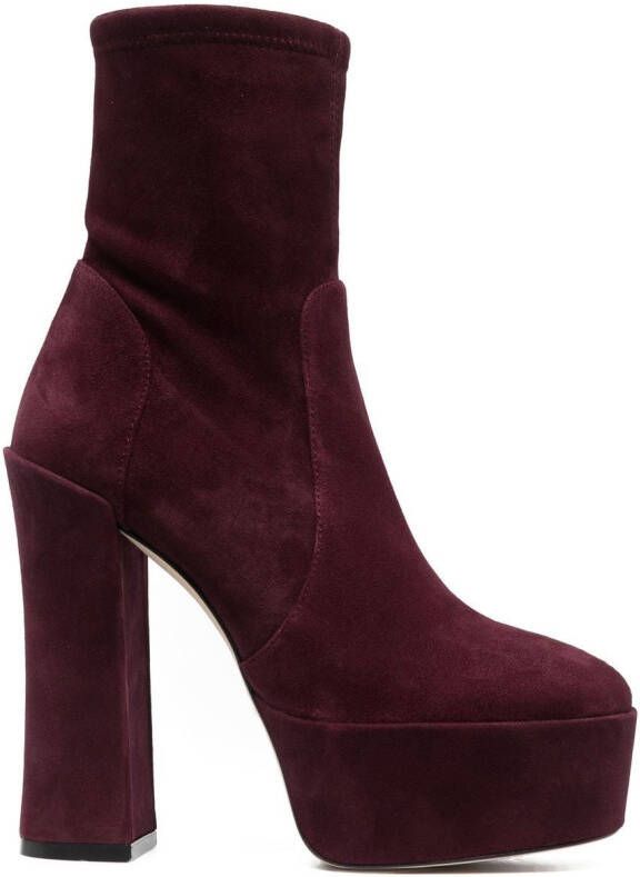 Stuart Weitzman Skyhigh 145mm suede platform boots Red