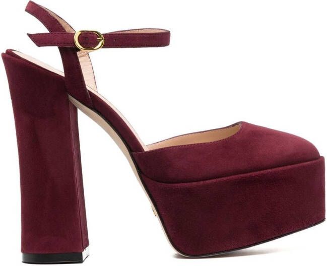 Stuart Weitzman square-toe 115mm suede platform pumps Red