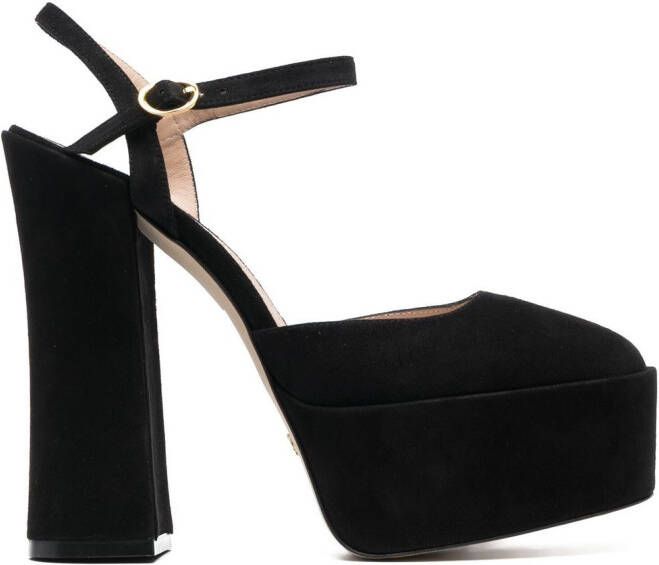 Stuart Weitzman square-toe 150mm suede platform pumps Black