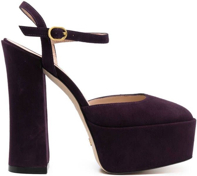 Stuart Weitzman square-toe 150mm suede platform pumps Purple