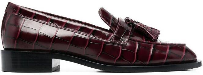 Stuart Weitzman tassel-detail crocodile loafers Red