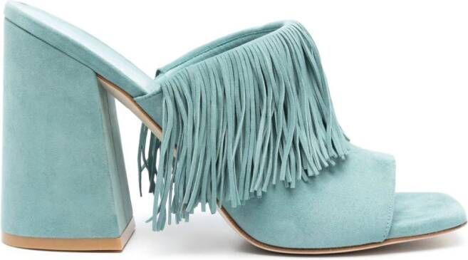 Stuart Weitzman 100mm Tia Fringe suede sandals Blue