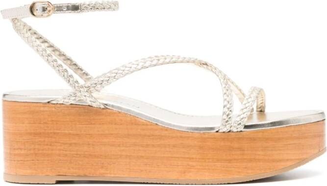 Stuart Weitzman 75mm Wovette wedge sandals Gold