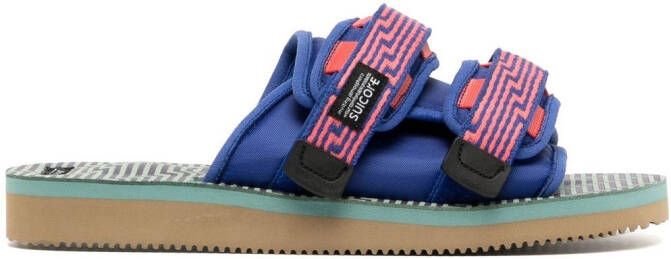 Suicoke MOTO jacquard touch-strap sandals Blue