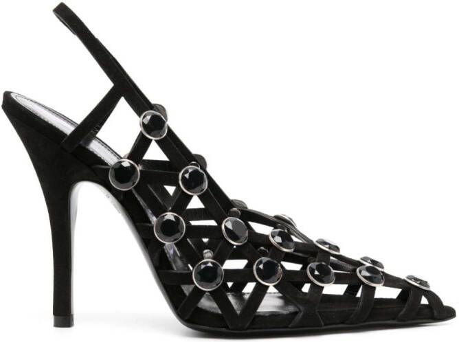 The Attico 125mm embellished suede slingback pumps Black