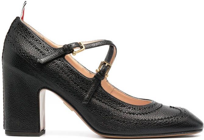 Thom Browne cross-strap detail brogued mary-jane pumps Black