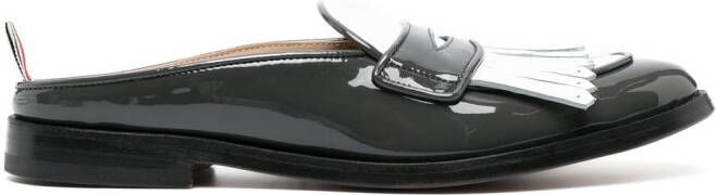 Thom Browne fringe-detail patent-leather mule loafers Grey