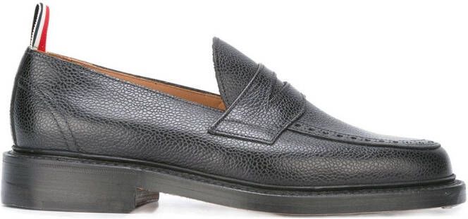 Thom Browne Penny Loafer With Leather Sole In Black Pebble Grain